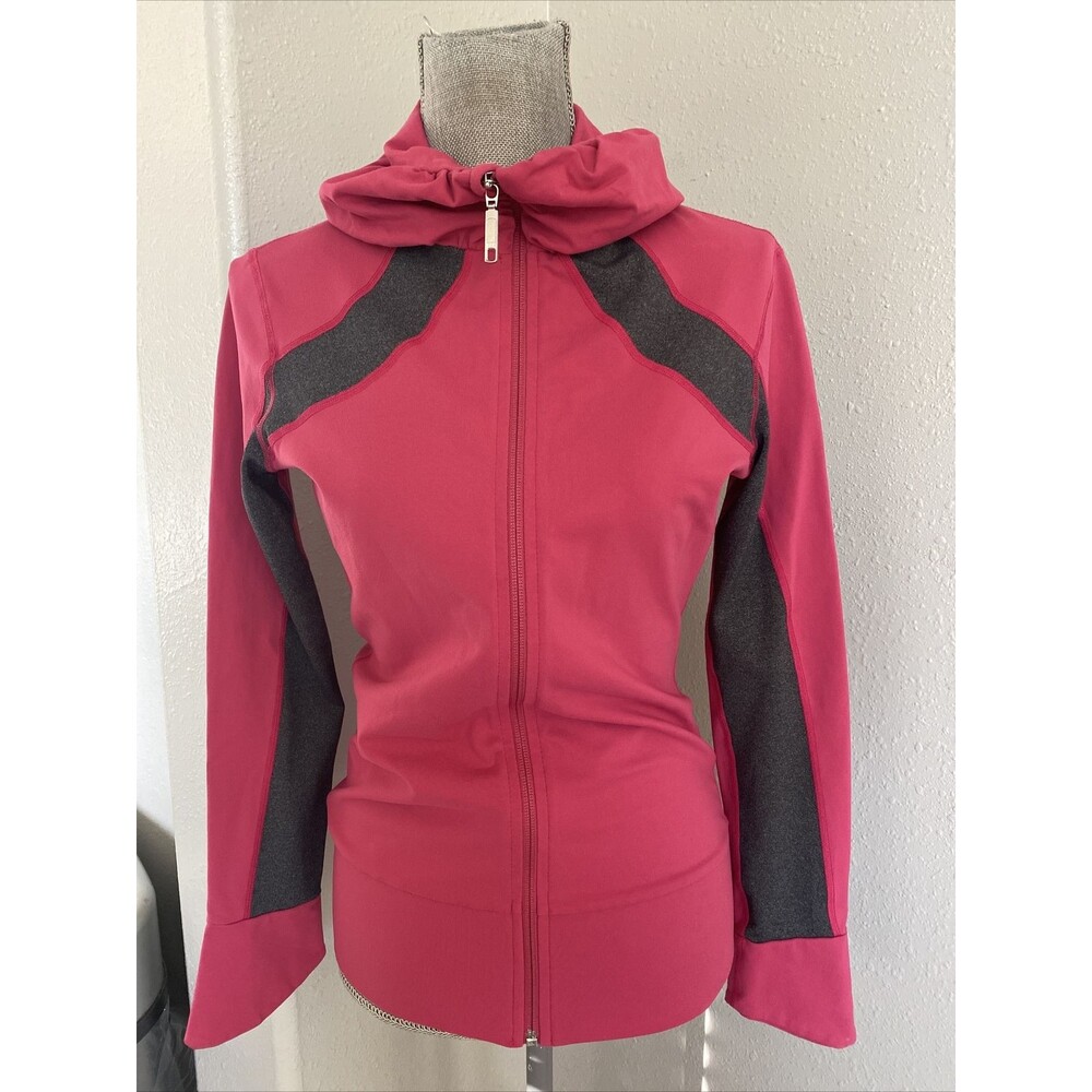 Karma Athletics Pink Gray Fitted Ruffle Zip Jacket- Size M